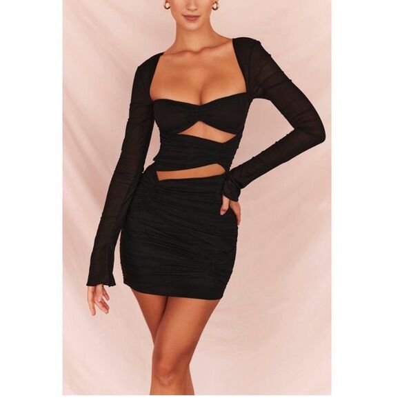 HOUSE OF CB 'Camille' Black Real Silk Cutout Mini Dress Size XS - Picture 1 of 15